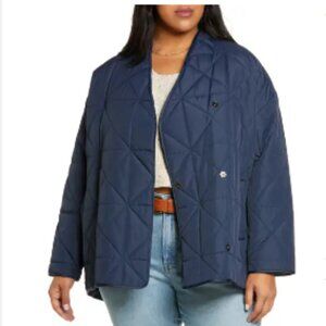 Navy Treasure & Bond Quilted Collarless Jacket 3X